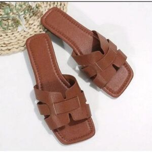 Women's Brown Non-slip Flat Sandal Slides